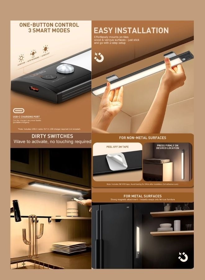 LDNIO ضوء LED قابل لإعادة الشحن مع مستشعر حركة بتصميم فائق النحافة وعالي الجودة للخزائن، والدواليب والسلالم، سهل التركيب المغناطيسي، موفر للطاقة، قابل لإعادة الشحن عبر USB، لاسلكي، آمن للأطفال والحيوانات الأليفة - Image 5